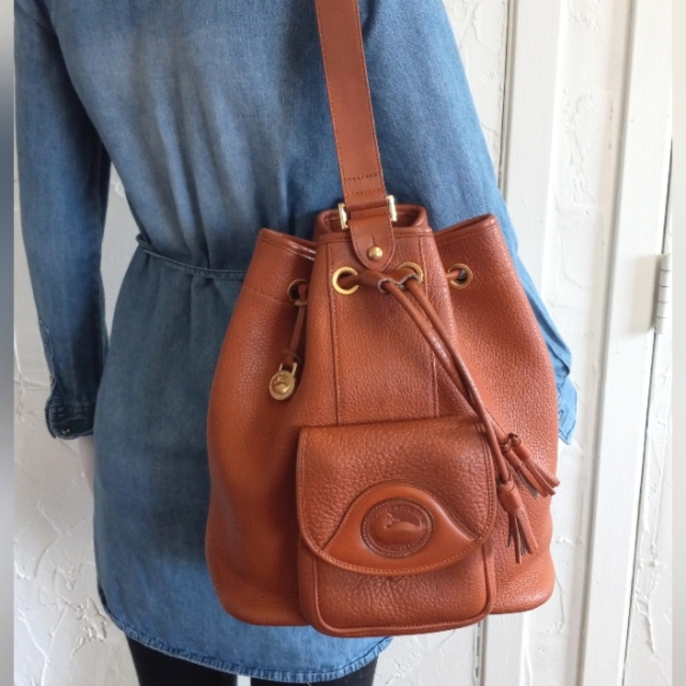 Women's Brown Leather Drawstring Bucket Bag